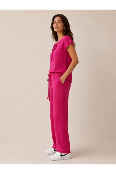 just wear zt Women's Loose Blouse and Straight-Leg Pants Set Casual Comfortable Two-Piece Set