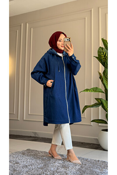 Suede Style 6540 - Stylish Comfortable Zippered Hooded Long Loose Women's Sli...