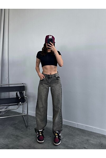 HerTon High Waist Cotton Palazzo Jeans with Waist Detail and Wide Leg Stitchi...