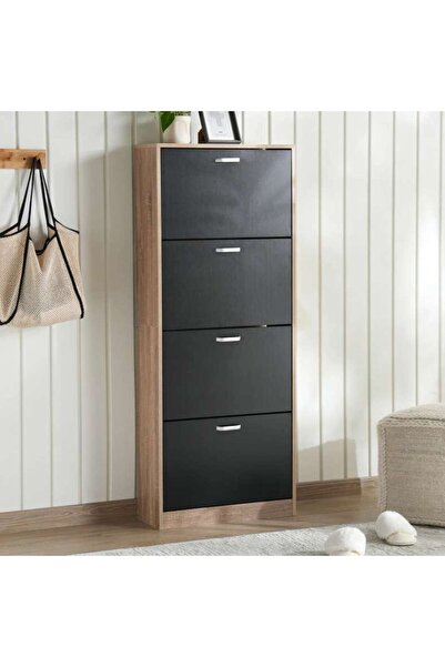 PAN HOME رف أحذية ديسِت يتسع لـ 28 زوجًا مع 4 أبواب - طبيعي وأسود