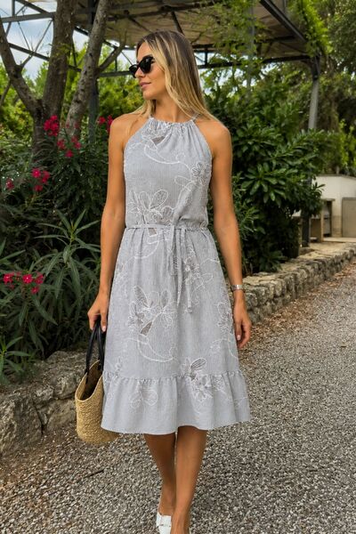 armonika Women's Black-Brown Halter Neck Belted Skirt Ruffle Dress Arm-26Y001118