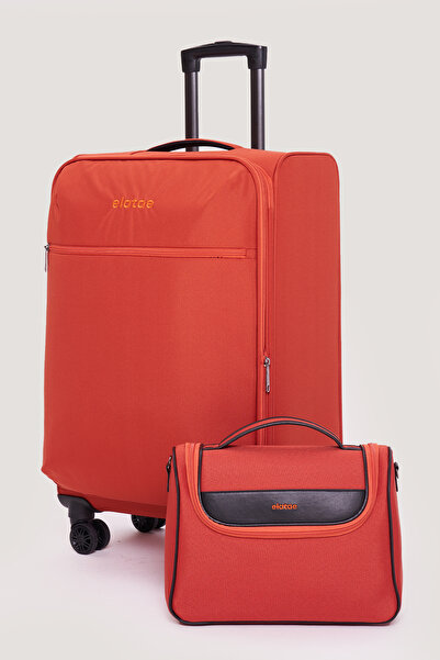 ELATAE Orta Boy Kumaş Valiz ve Makyaj Çantası Seti 8 Tekerlekli Hafif Geniş H...