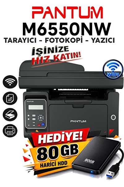 Pantum M6550NW Çok Fonksiyonlu Network +Wifi +Fotokopi +ADF Tarayıcı +Lazer Y...