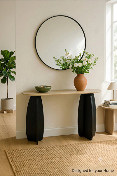 Icon Modern Black Console Table 140X40X80 cm - Wooden Base with Beige Top for...