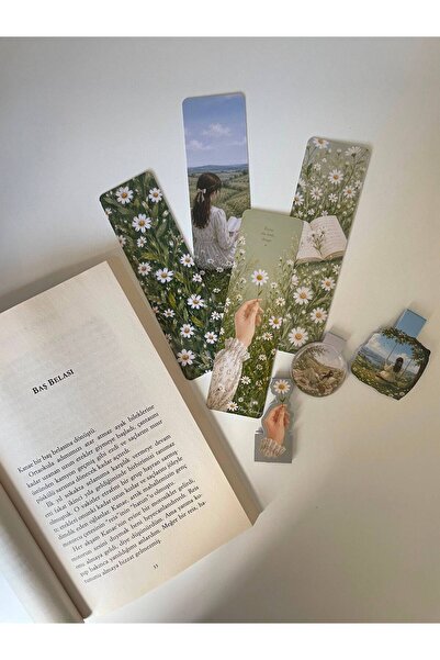 tinystoriestr Daisy Themed Bookmark Set / 3 Magnetic Bookmarks & 4 Long Bookm...
