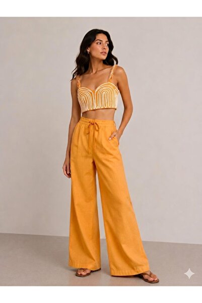 onix Ethnic Patterned Bustier and Wide-Leg Pants Two-Piece Set 2035