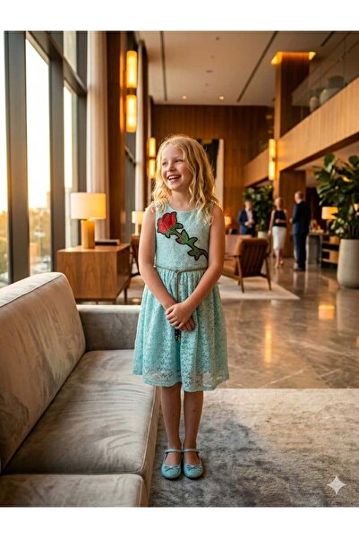 Hilal Akıncı Kids Girl's Sleeveless Dress with Lace and Belt