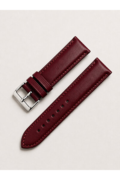Leather Class Özel Üretim Düz Bordo %100 Deri Saat Kayışı | 12-26 mm | Gold/S...