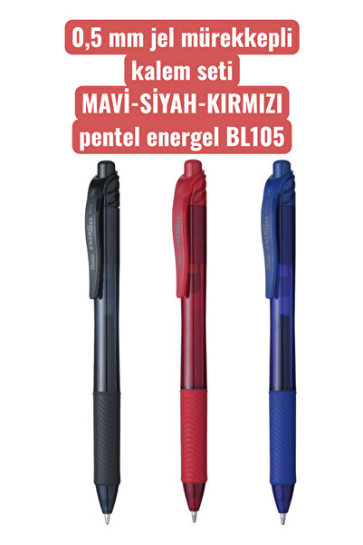 SEYFİKİRTASİYE 0,5 mm jel mürekkepli kalem seti MAVİ-SİYAH-KIRMIZI pentel ene...