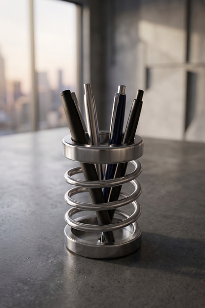 wiesmann Dekoratif Metal Yay Tasarımlı Masaüstü Kalemlik Krom Renk 12x6.5 cm