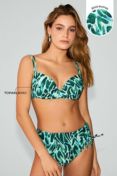 Kom Rima Dolgulu Toparlayıcı Bikini Takımı Yeşil