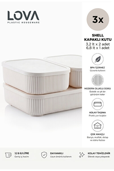 lovagroup 3'lü Shell Çok Amaçlı Düzenleyici Kutu Seti Kapaklı Banyo Mutfak Or...