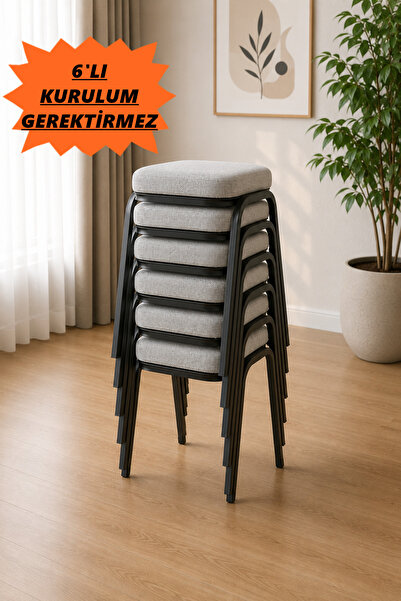 Flinder 6 ADET Metal Ayaklı Boyalı Tabure ,Sert Süngerli (Çökme Yapmaz), 3 Cm...