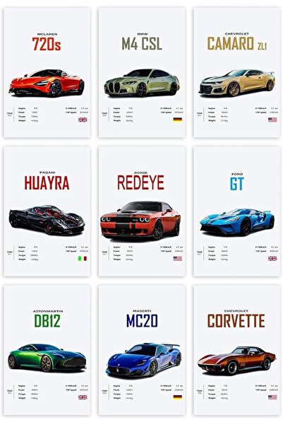 ESSESORIES Modern Racing Car Super Poster Wall Art Set of 9 Room Decor Self A...