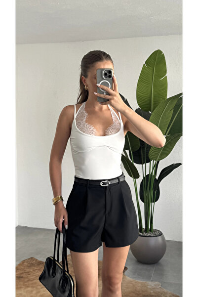 asfamoda Women's Black Belted High Waist Pleated Shorts – Stylish Office Casu...
