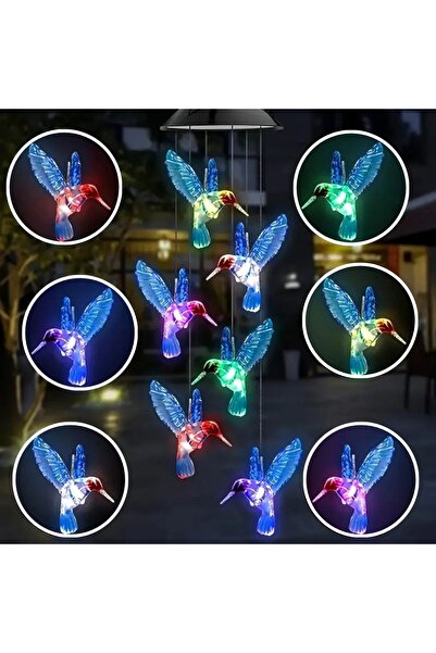 EMATTEIRO Clopoței de Vânt Solari cu 6 Colibri LED, Lumină Multicoloră de Ext...