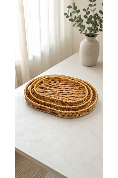 Ogeda Home 3’lü Rattan Oval Tepsi Seti – Hasır Servis & Sunum Tepsisi - 3'lü ...