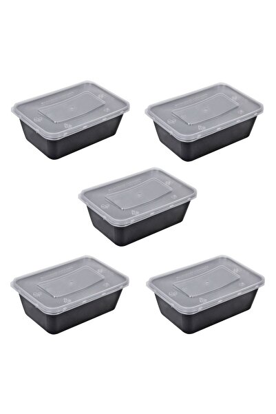 Z Store Set de 5 recipiente negre pentru depozitarea alimentelor, cu capace t...