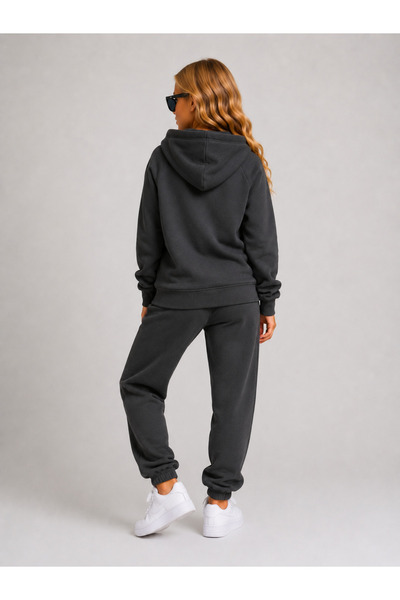 GİYİCEM TEKSTİL Girl's 3-Thread Hooded Zippered Tracksuit Set G2027-5