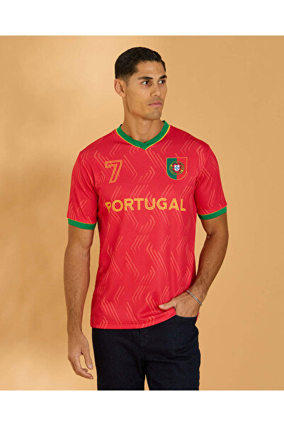REDTAG Men Red Portugal Football Fan T-Shirt