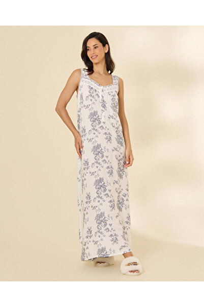 REDTAG Women's White Floral Print Sleeveless Nightgown