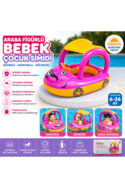 Miro Toys Gölgelikli Bebek Yüzme Simidi Araba Tasarımlı Direksiyonlu Havuz ve...