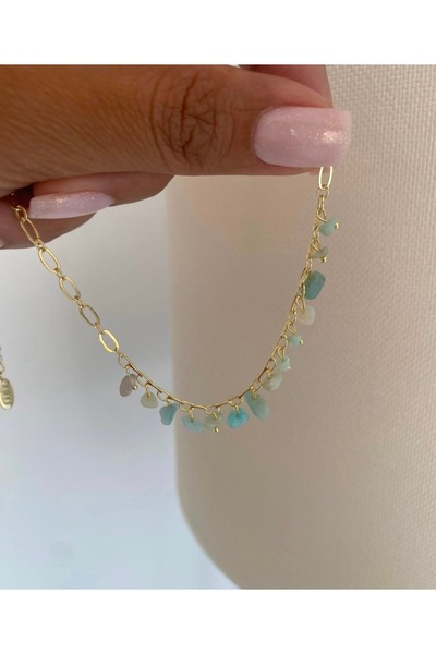 Bade Jewelry Fd Gold Dangle Blue Natural Stone Detailed Tarnish-Resistant Ste...