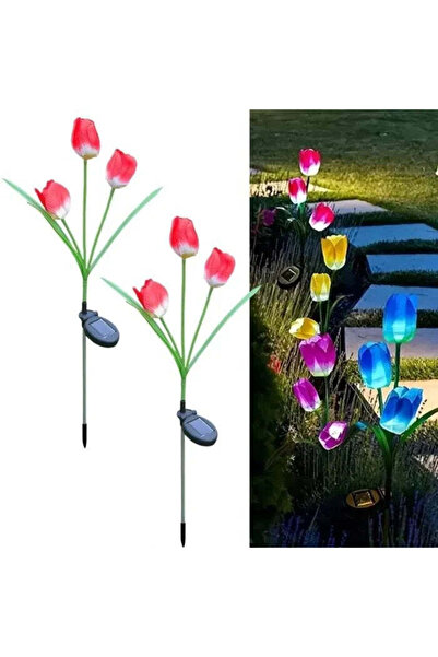 Vivendo Set 2 Lămpi Solare Decorative Tip Lalele Rosii LED M374-23 70cm Automată