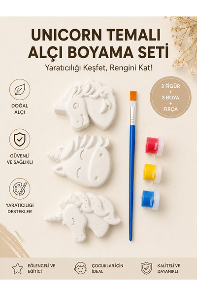 Şahi Workshop Unicorn Temalı Alçı Boyama Seti 3 Figürlü Çocuk Hobi ve Sanat E...