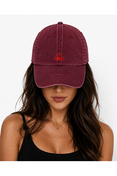 WeavedCo Red Crab Embroidered Hat, Vintage Washed Baseball Cap (Crab Embroide...