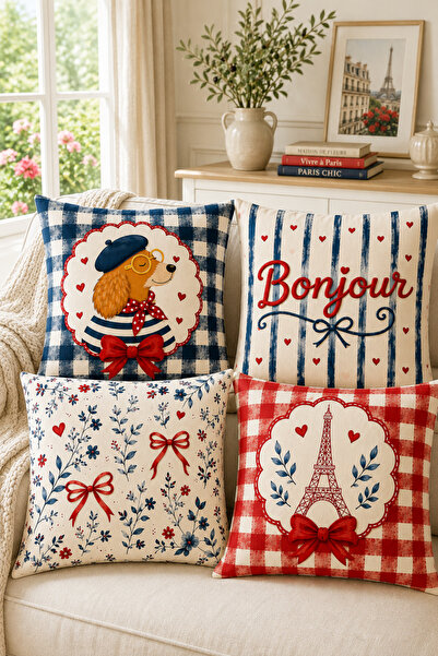 AYSHOME Ays Home Bonjour Set de huse decorative pentru perne de grădină (DUBL...