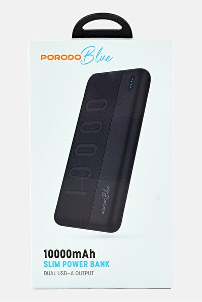 porodo بنك طاقة نحيف بسعة 10000 مللي أمبير، مزدوج مخرج USB-A، باللون الأسود