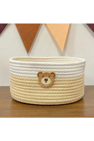 choice2 YELLOW Cute Bear Fabric Storage Basket Woven Organizer Bin for Toys C...