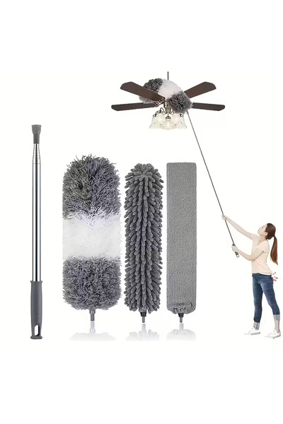 Choice1 grayish-white 4pcs Microfiber Duster with 112.6inch Telescopic Extens...