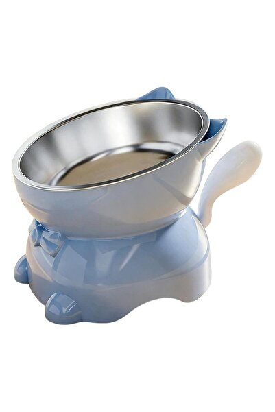 Choice Blue 1pc Elevated Stainless Steel Cat Bowl, Inclined Food & Water Dish...