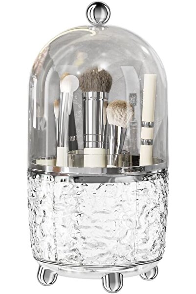 Arabest 360 Rotating Makeup Brush Holder with Lid Dustproof Organizer White