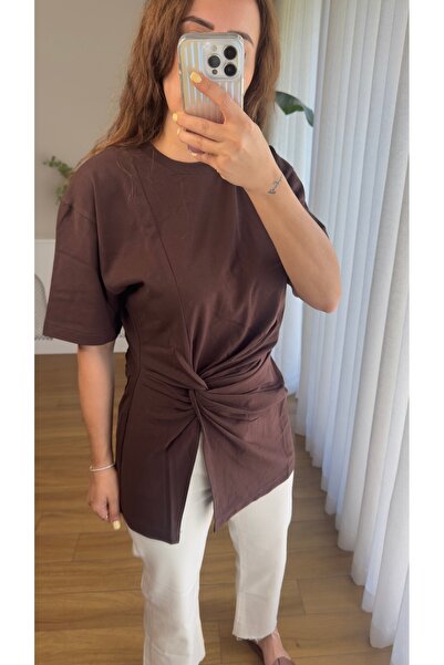 Butikrenginyılmaz Premium Short Sleeve T-Shirt with Knot Detail and Slit