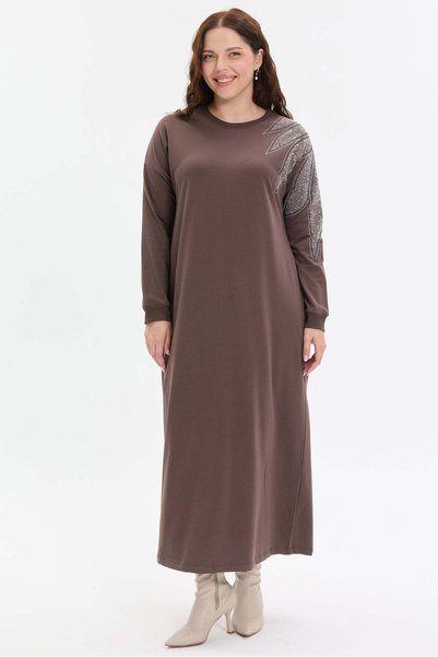 KADO OUTLET Stone Detailed Comfortable Fit Long Women's Dress