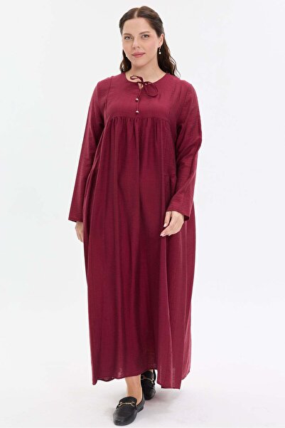 KADO OUTLET Women's Dress with Tie Collar and Drawstring