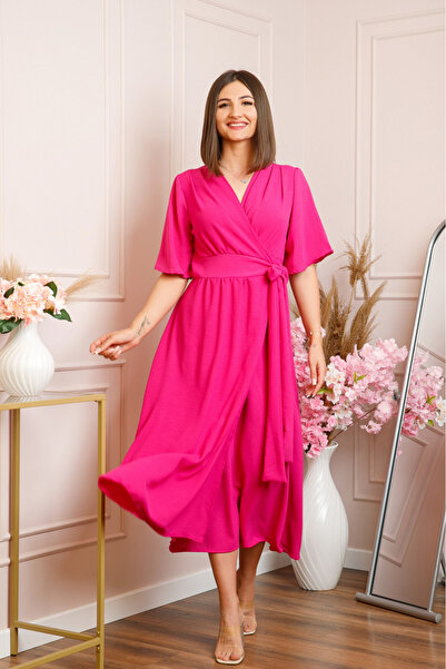 OEM Rochie Lara petrecuta cu maneci scurte - Ciclam