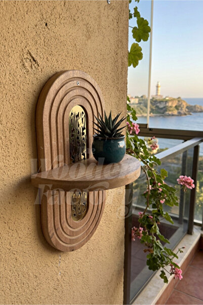 Wooden Factory Dekoratif Aynalı Pleksi Detaylı Dekoratif Duvar Rafı Salon Bal...
