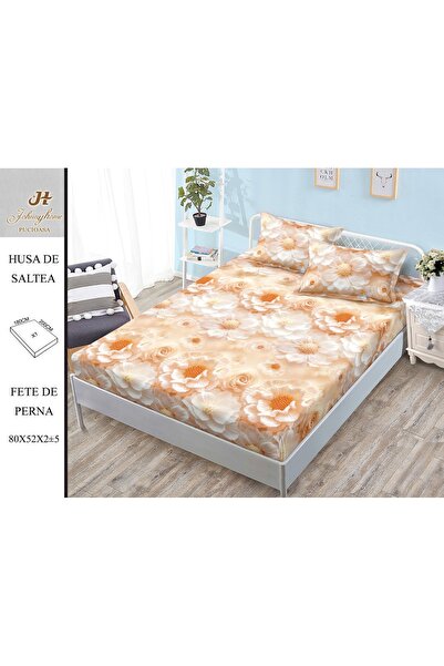 naniland.ro Husă de Pat Bumbac Satinat 2 Persoane 3 Piese Cu Elastic 180x200 cm