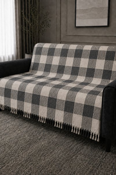 XVA Viona Sofa Cover |   Tasseled |   Coverlet |   Square Patterned |   170 X 210 cm