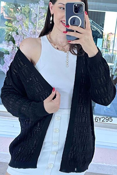İnce Topuk Openwork Long Knitwear Cardigan 6Y295