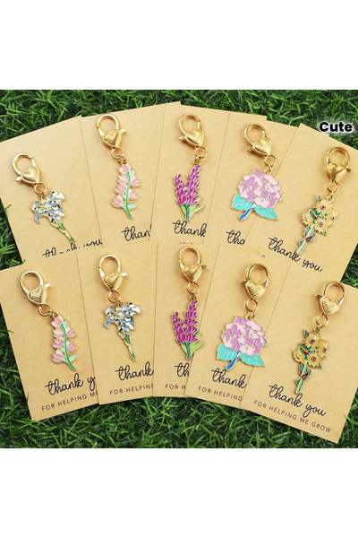 Choice 10pcs 5/10pcs Bouquet Flower Keychain Set with Thank You Card, Cherry ...