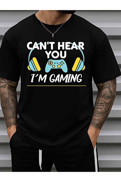 NOURAM Men'S Gaming T-Shirt with Headphones Graphic & "Can't Hear You I'm Gam...