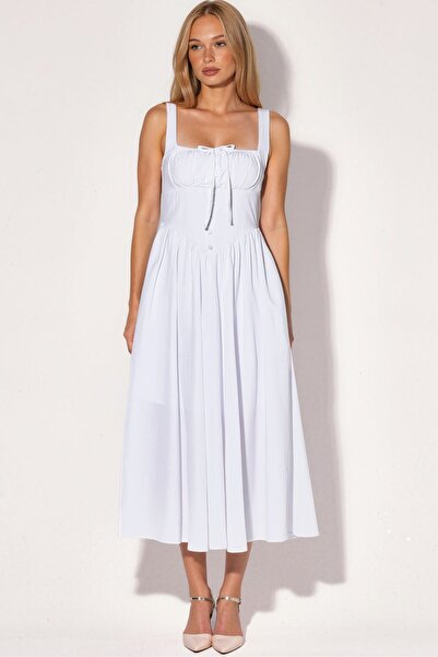 Hiccup Busem Buttoned Square Neck Midi Dress