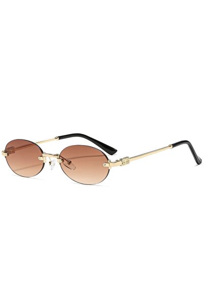 Choice4 Other Gold Tea Light Luxury Rimless Oval Personalized Sunglasses, Hig...
