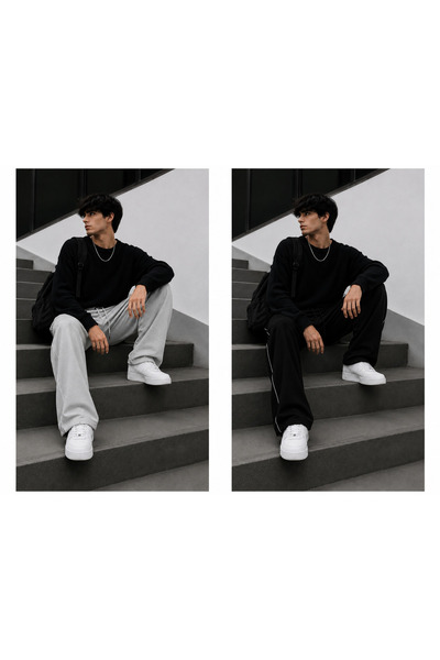 De Carte سروال رياضي رجالي من Harajuku Streetwear مكون من قطعتين بقصة فضفاضة ...