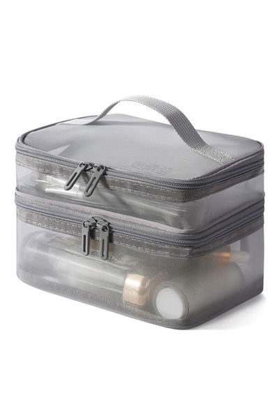Choice1 Gray Travel 2 Layers Cosmetic Organizer Bag Transparent Folding Mesh ...